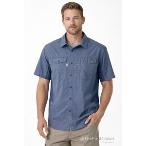 Free Country Mens Blue Short Sleeve Button Up Shirt Size Large